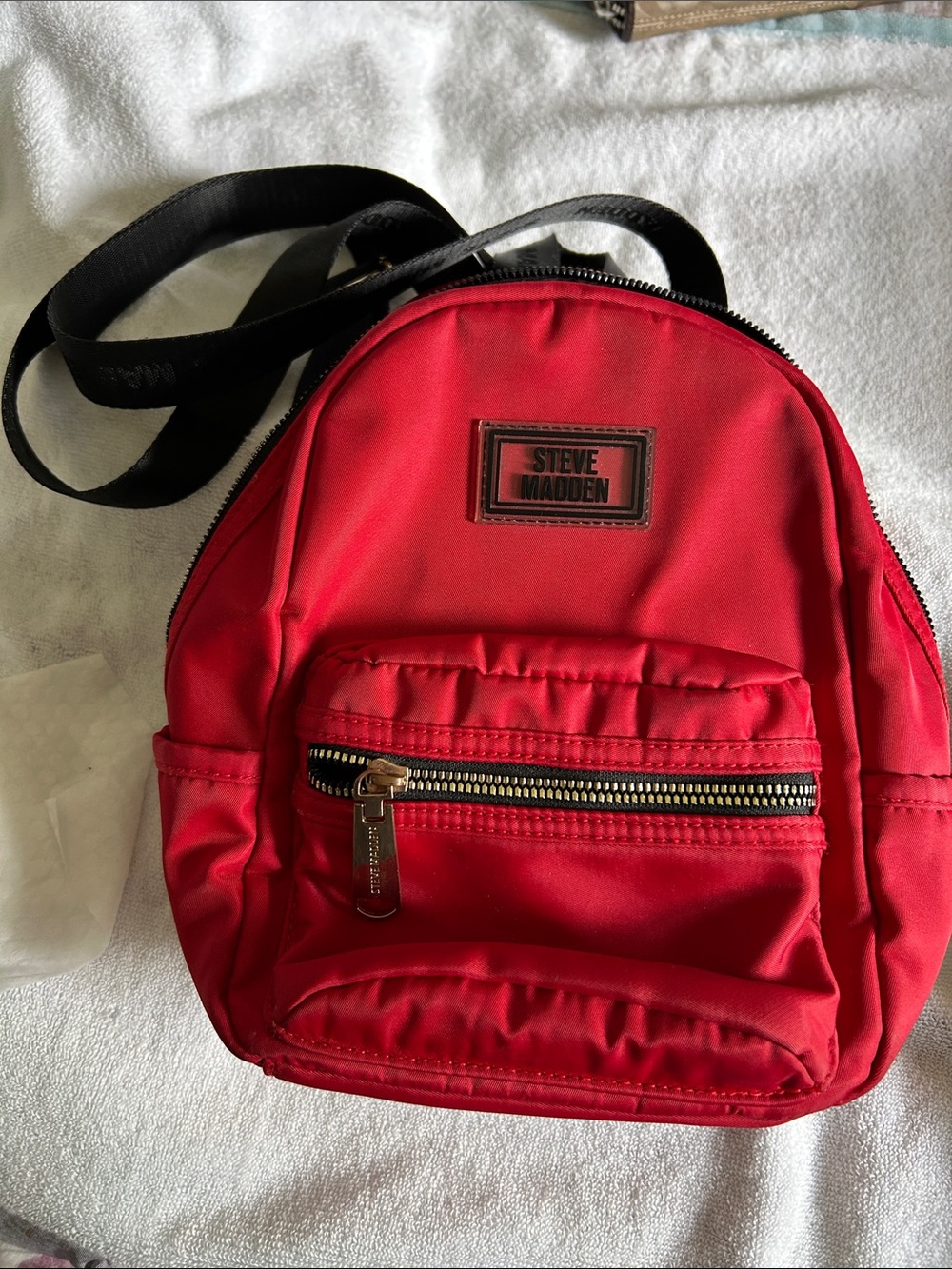 Steve Madden Red Mini Backpack with Black Strap